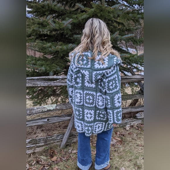 SOLD! Beautiful, upcycled granny square sweater coat - Picture 5 of 6